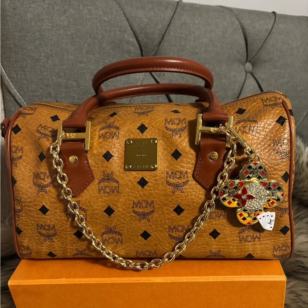 MCM Cognac Boston bag Visetos Satchel - Picture 1 of 14